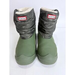 Hunter Camo Puffer Boots Kids Size UK1 EU33 Green Sherpa Lined Winter